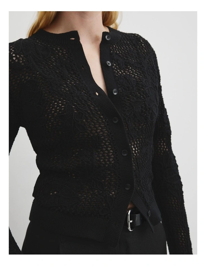 Applique Knit Cardigan in Black image 2