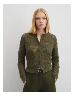 Applique Knit Cardigan in Caper