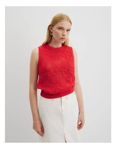 Applique Knit Tank in Vivid Red