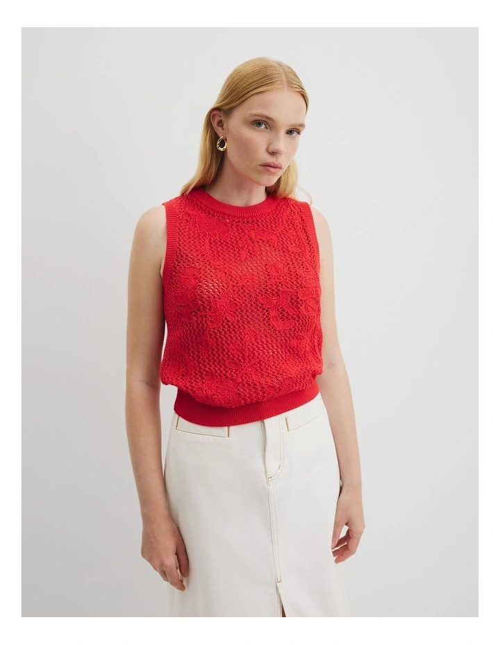 Applique Knit Tank in Vivid Red image 1