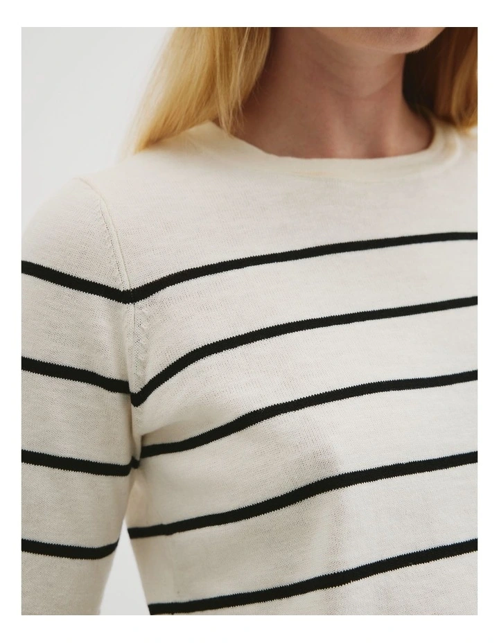 Organically Grown Cotton Linen Short Sleeve Knit T-shirt in Black Stripe image 2