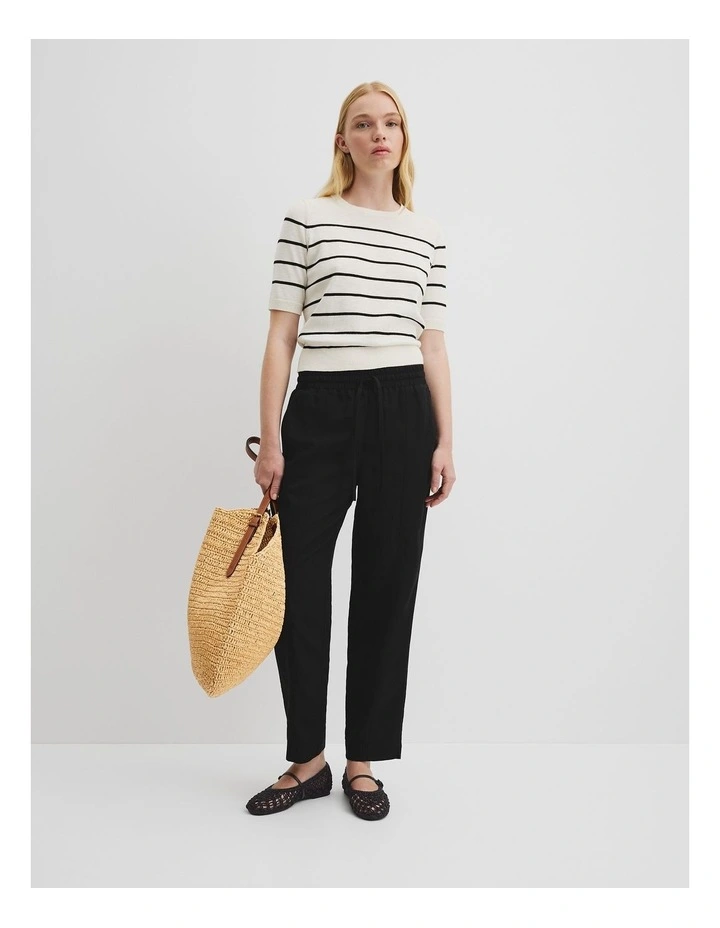 Organically Grown Cotton Linen Short Sleeve Knit T-shirt in Black Stripe image 3