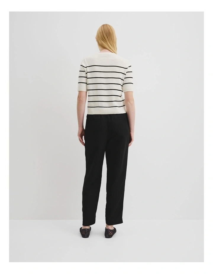 Organically Grown Cotton Linen Short Sleeve Knit T-shirt in Black Stripe image 4