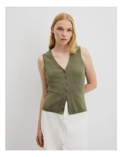Organically Grown Cotton Linen Vest in Caper