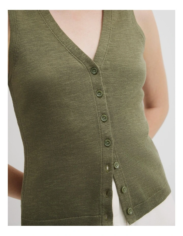 Organically Grown Cotton Linen Vest in Caper image 2