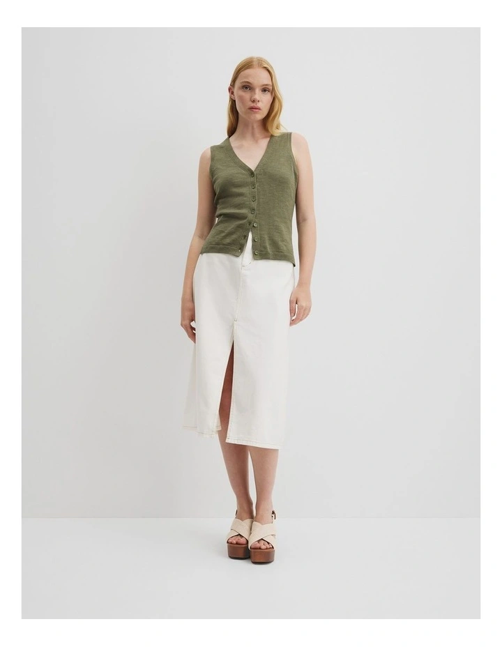 Organically Grown Cotton Linen Vest in Caper image 3