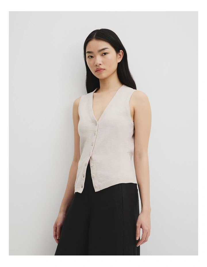 Organically Grown Cotton Linen Vest in Tahini image 2
