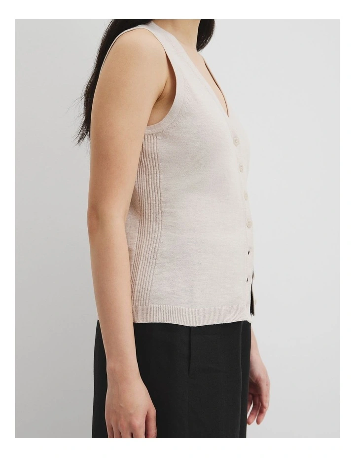 Organically Grown Cotton Linen Vest in Tahini image 3