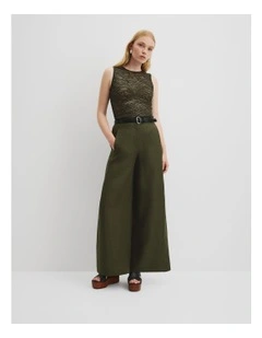 Linen Panel Pant in Deep Olive