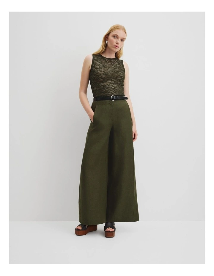 Linen Panel Pant in Deep Olive image 1