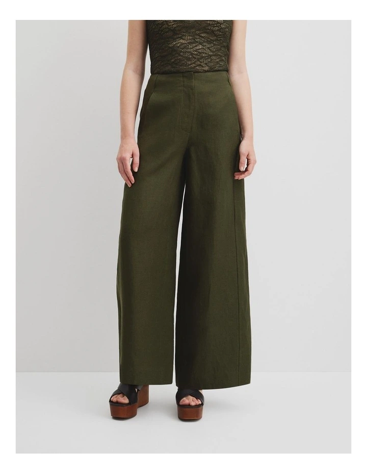 Linen Panel Pant in Deep Olive image 2