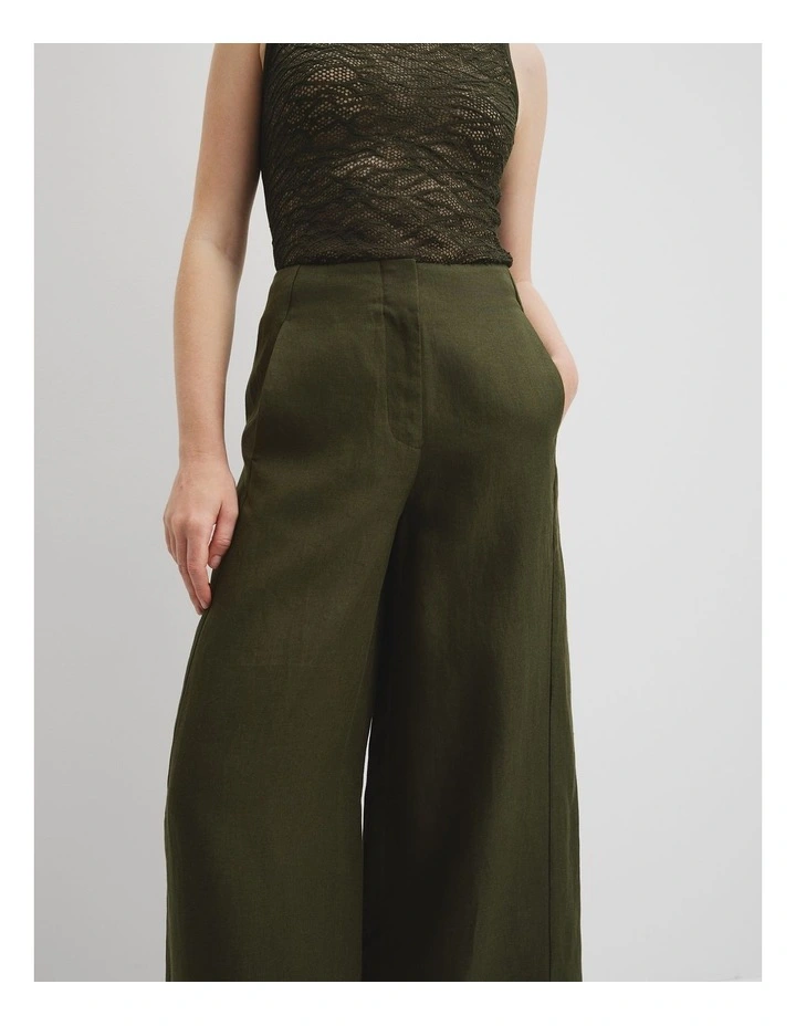 Linen Panel Pant in Deep Olive image 3