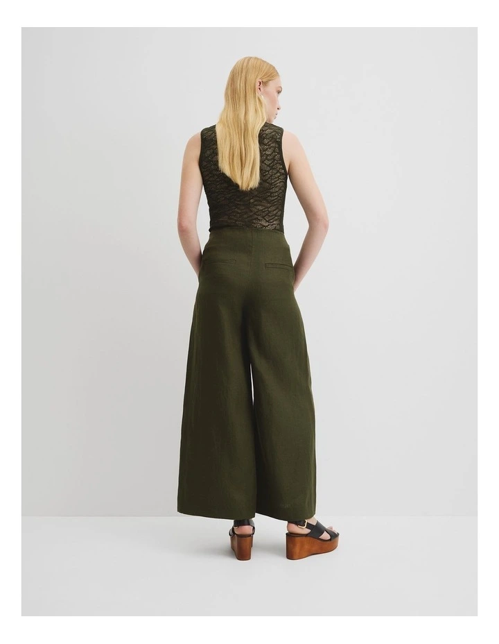 Linen Panel Pant in Deep Olive image 4