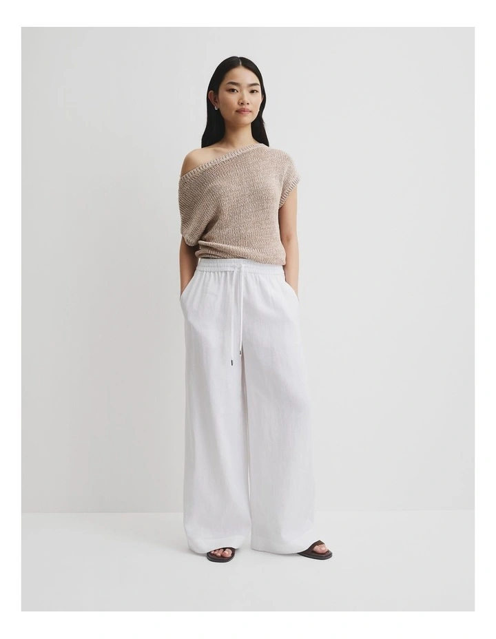 Organically Grown Linen Pull-on Pant in White image 1