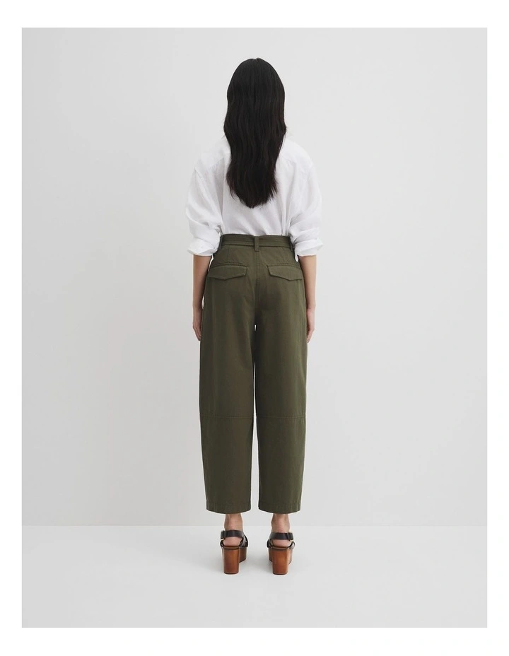 Organically Grown Cotton Belted Panel Pant in Deep Olive image 4