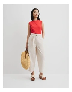 Organically Grown Cotton Belted Panel Pant in Tahini