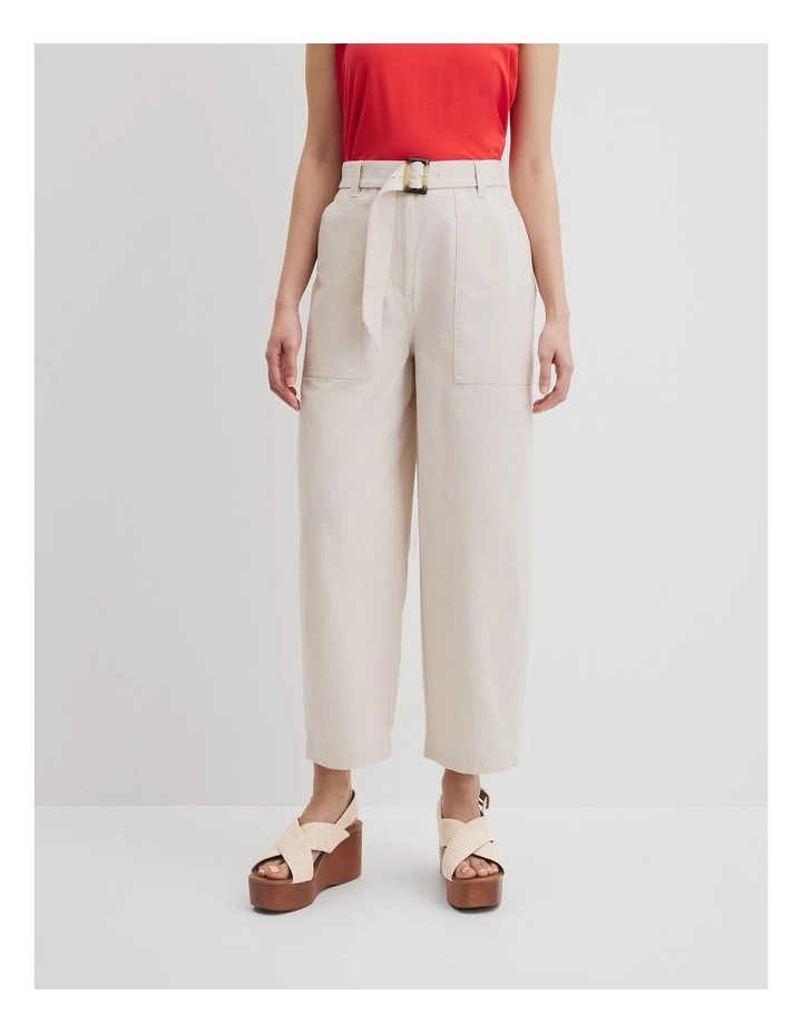 Organically Grown Cotton Belted Panel Pant in Tahini image 2