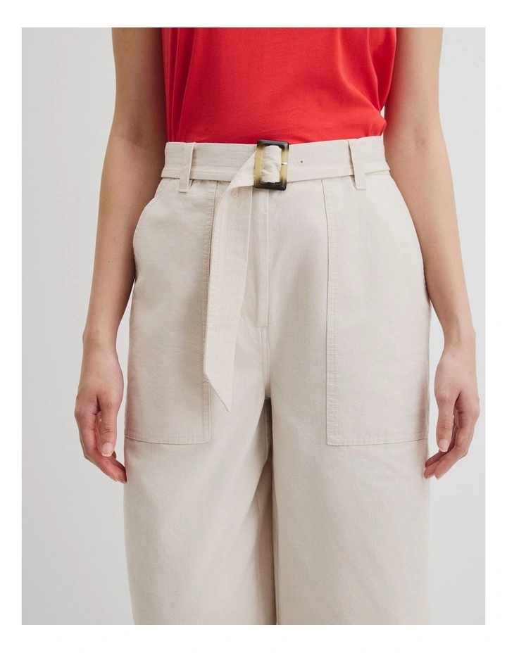 Organically Grown Cotton Belted Panel Pant in Tahini image 3