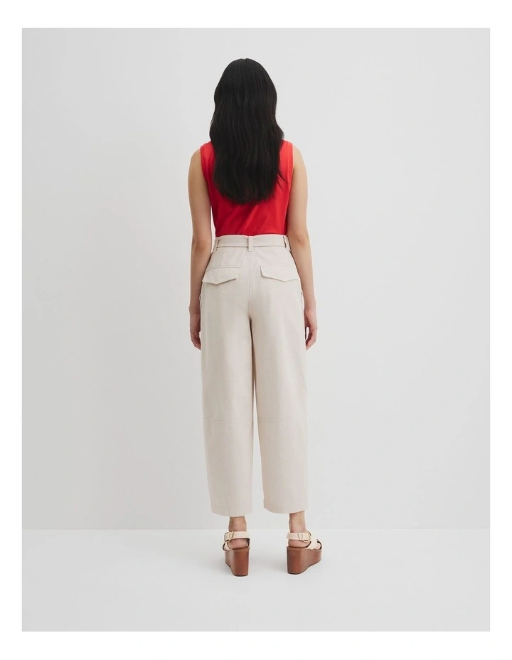 Organically Grown Cotton Belted Panel Pant in Tahini image 4