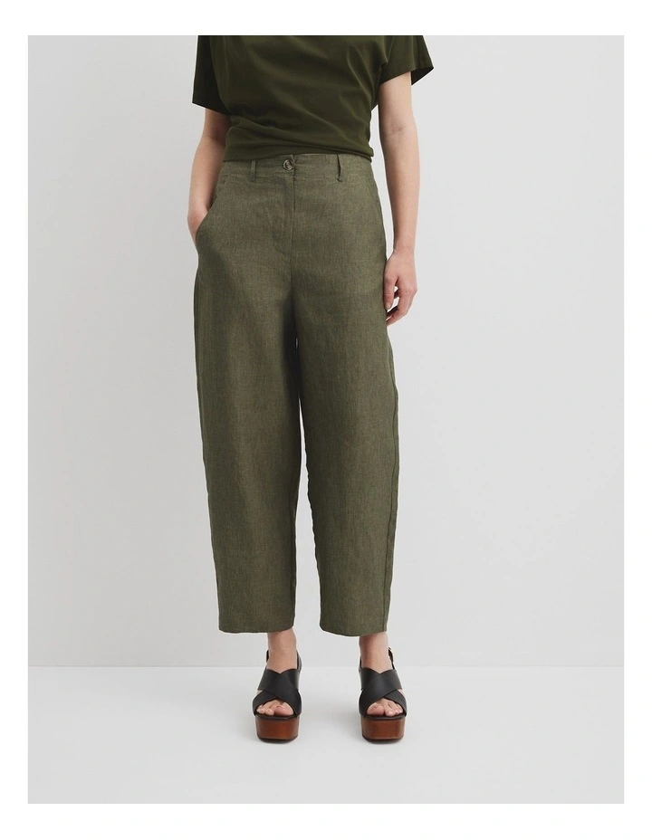 Organically Grown Linen Tapered Pant in Deep Olive image 2