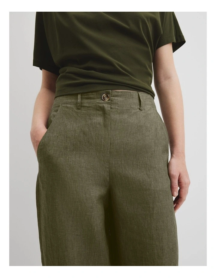 Organically Grown Linen Tapered Pant in Deep Olive image 3