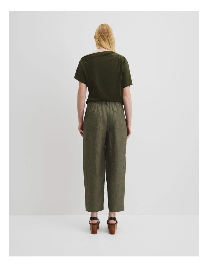 Organically Grown Linen Tapered Pant in Deep Olive image 4