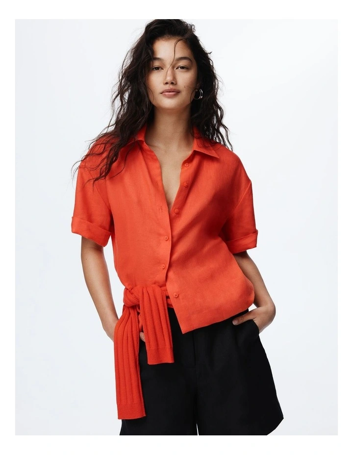 Organically Grown Linen Short Sleeve Shirt in Vivid Red image 2