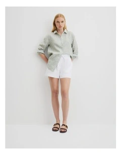 Organically Grown Linen Stripe Shirt in Caper Stripe