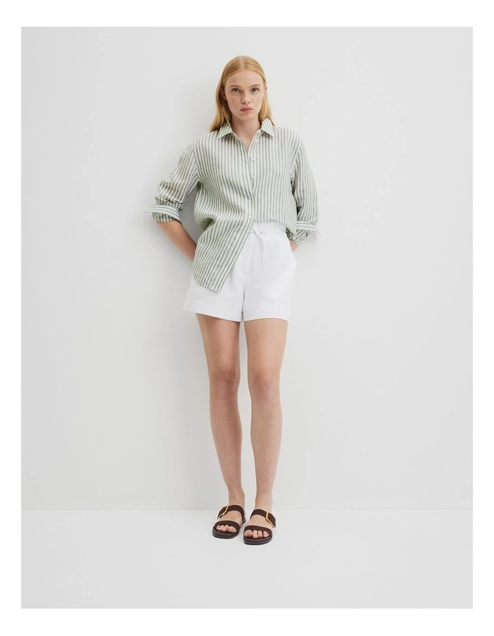 Organically Grown Linen Stripe Shirt in Caper Stripe image 1