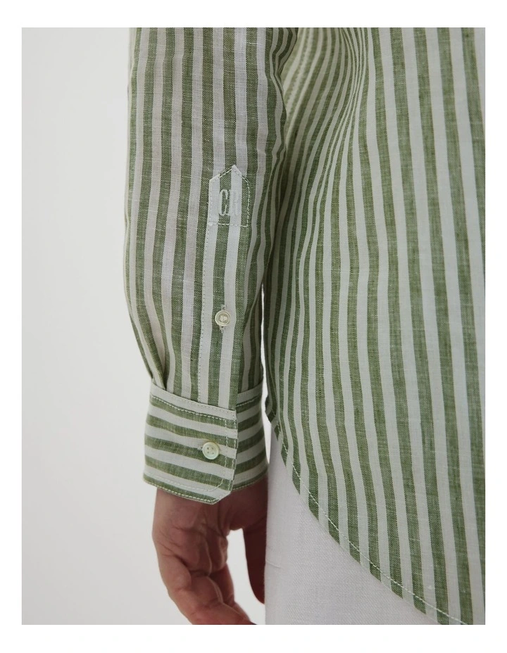 Organically Grown Linen Stripe Shirt in Caper Stripe image 2