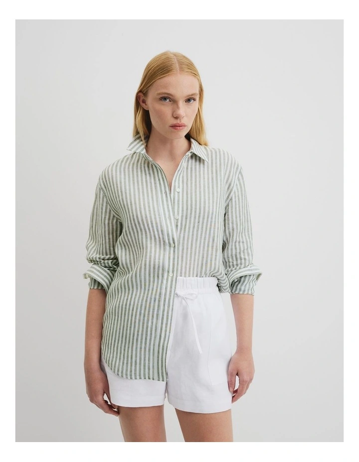 Organically Grown Linen Stripe Shirt in Caper Stripe image 3