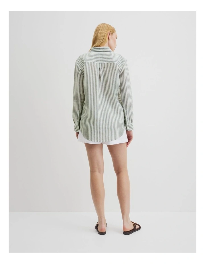 Organically Grown Linen Stripe Shirt in Caper Stripe image 4