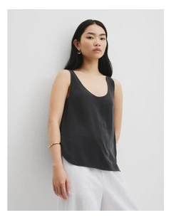 Cupro Scoop Neck Tank in Black
