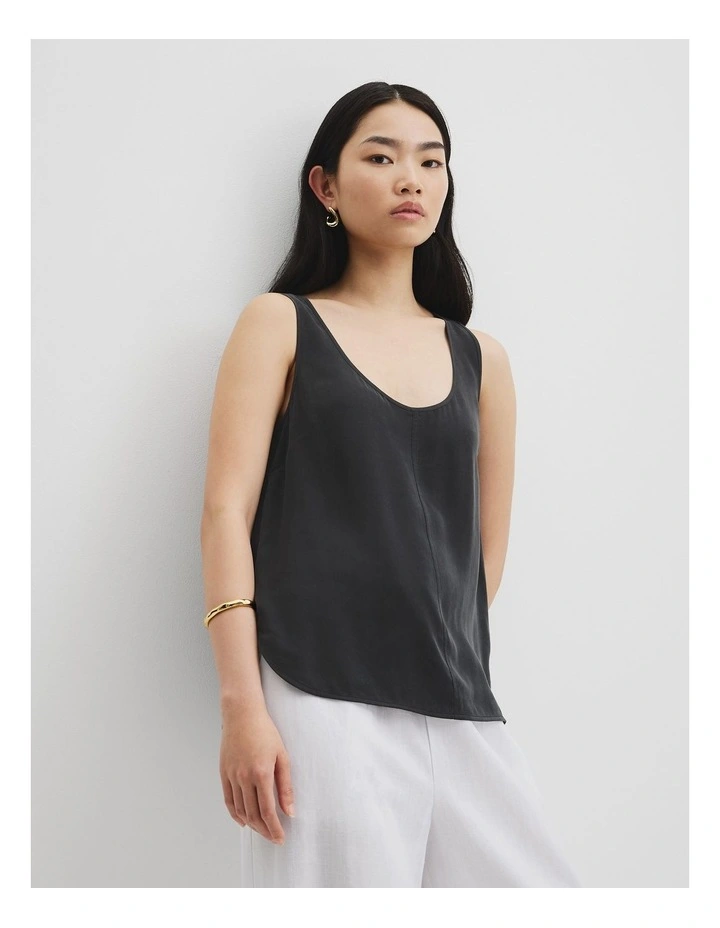 Cupro Scoop Neck Tank in Black image 1