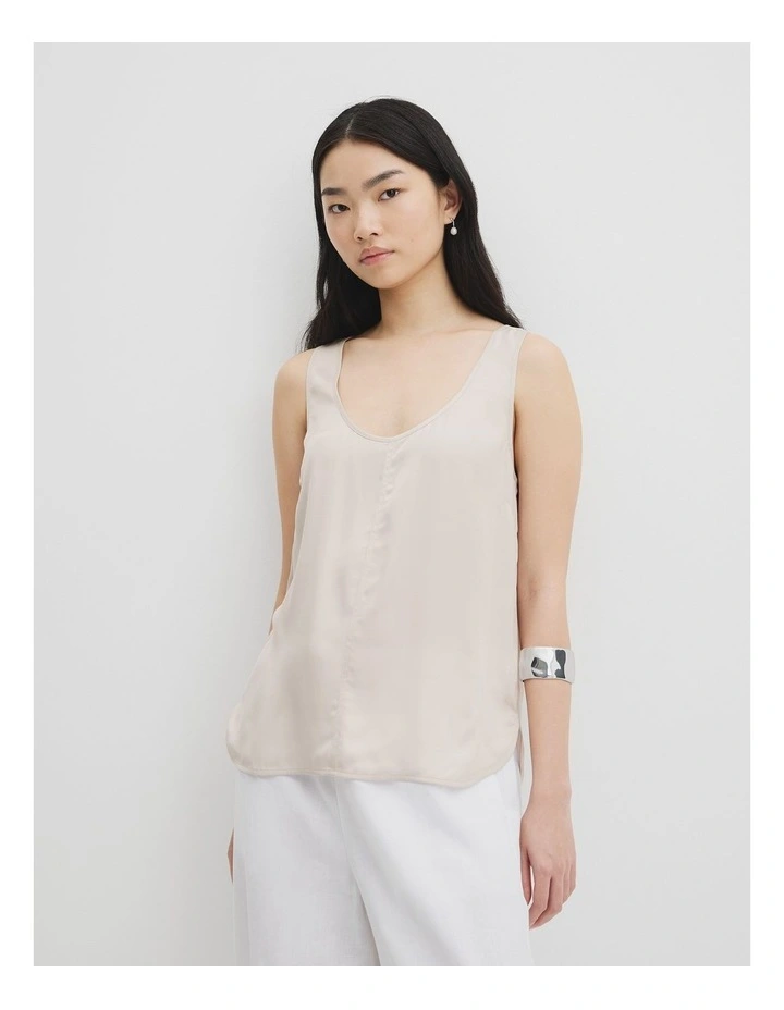 Cupro Scoop Neck Tank in Tahini image 2