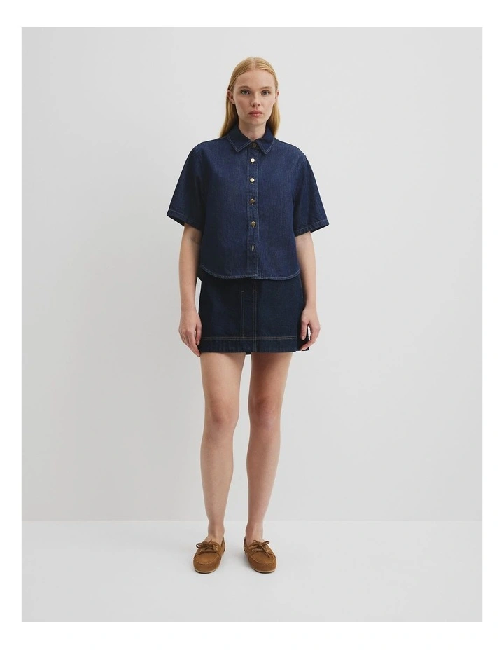 Short Sleeve Denim Shirt in Ink Wash image 1