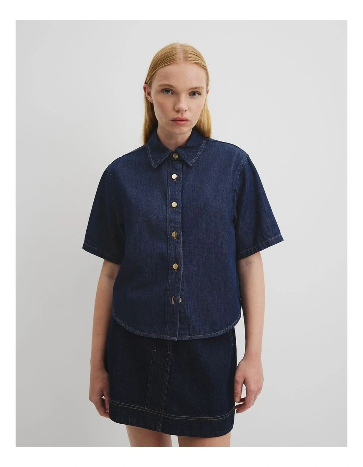 Short Sleeve Denim Shirt in Ink Wash image 2