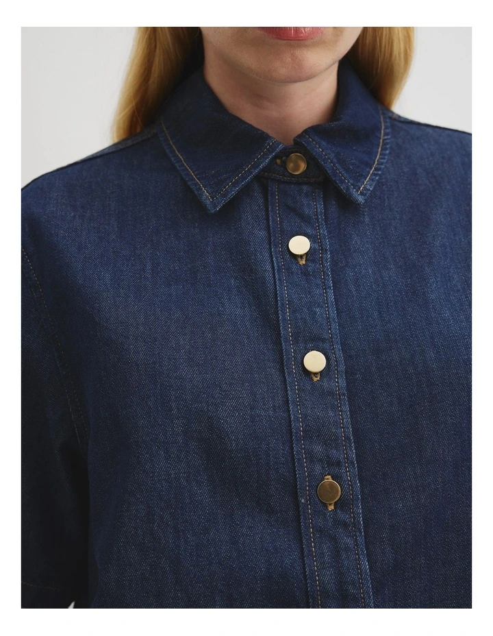 Short Sleeve Denim Shirt in Ink Wash image 3