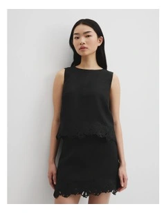 Linen Scalloped Top in Black