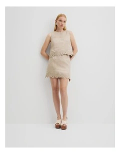 Linen Scalloped Top in Sesame
