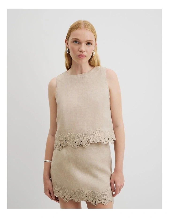 Linen Scalloped Top in Sesame image 2