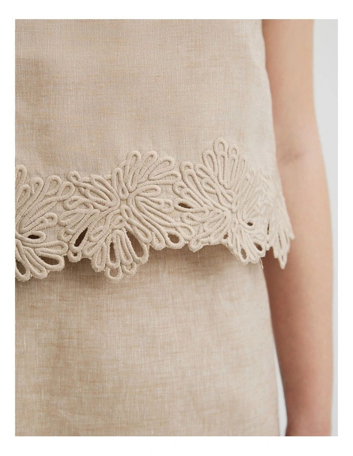 Linen Scalloped Top in Sesame image 3