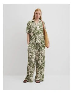 Print Short Sleeve Cupro Shirt in Etched Tropical