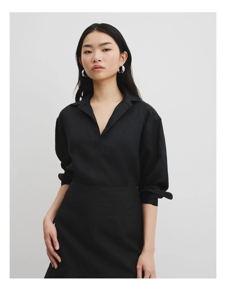 Organically Grown Linen Popover in Black image 2