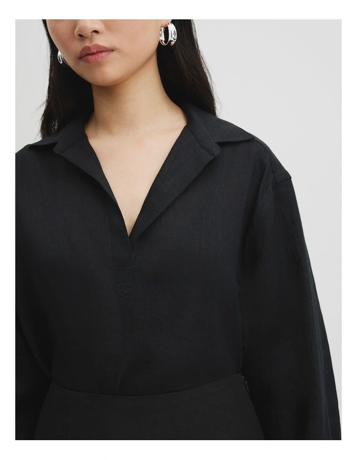 Organically Grown Linen Popover in Black image 3