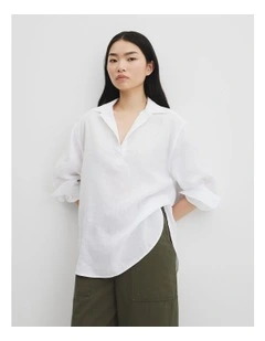 Organically Grown Linen Popover in White