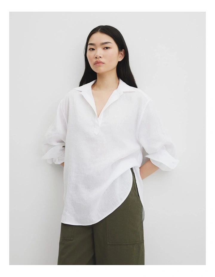 Organically Grown Linen Popover in White image 1