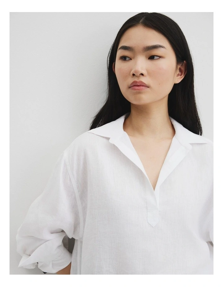 Organically Grown Linen Popover in White image 3