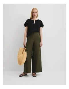 Organically Grown Linen Puff Sleeve Linen Top in Black