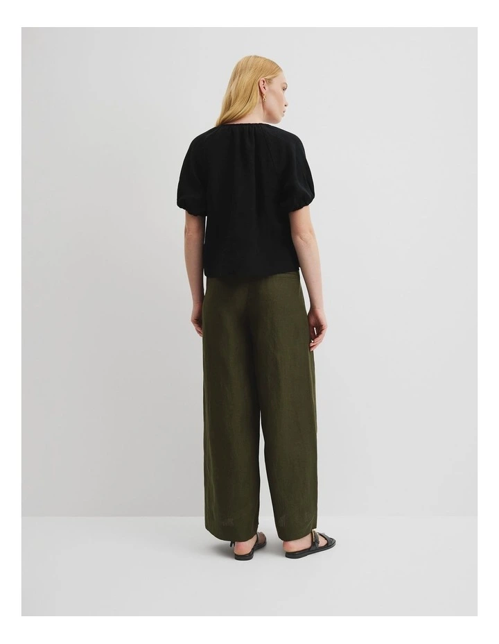 Organically Grown Linen Puff Sleeve Linen Top in Black image 4